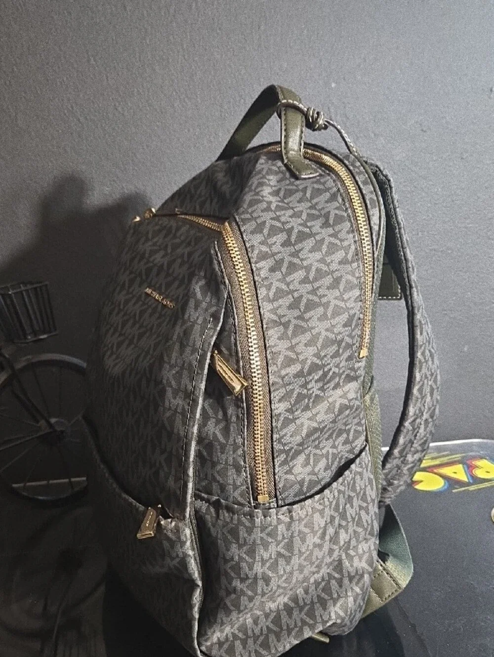 Michael Kors Green MK Logo Backpack with Gold Hardware